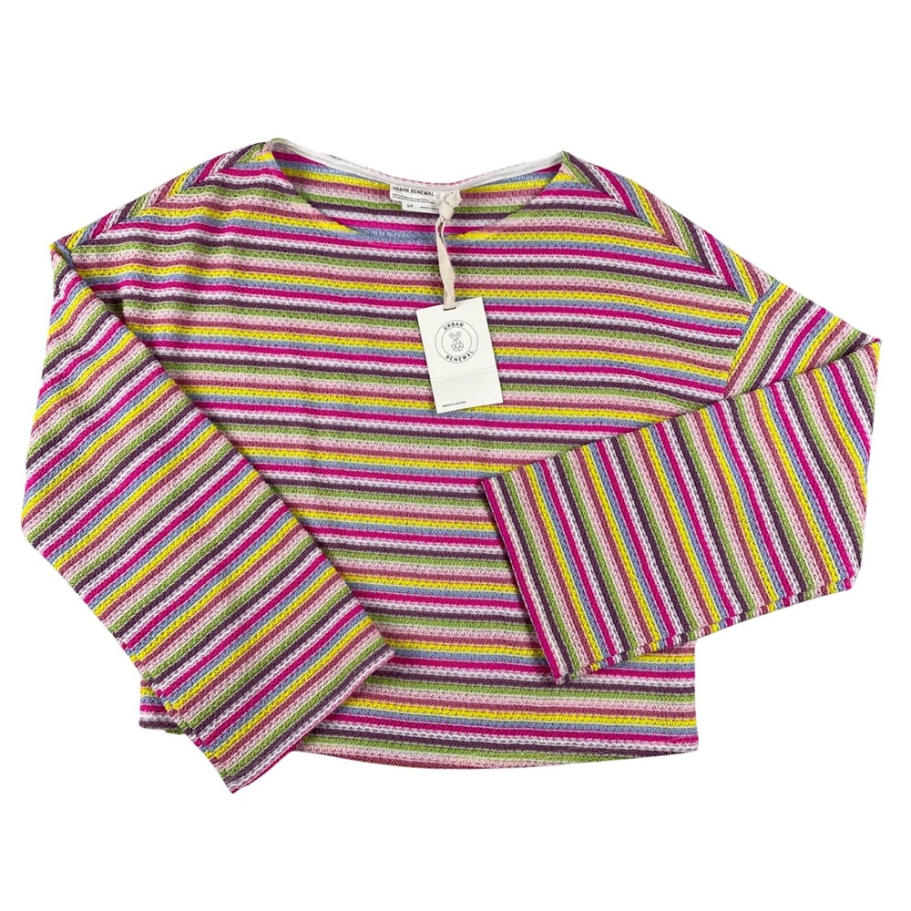 Urban Renewal Remade Vintage Striped Knit Boatneck Top Pink Multi Small NEW